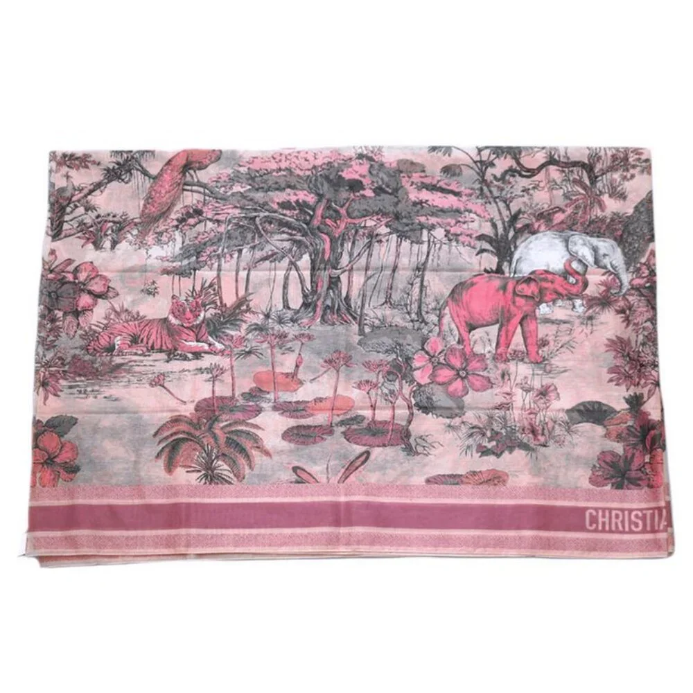 Dior Scarf Shawl Large Elephant Tiger Flower Pink